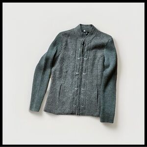Carole Little Size Small Gray Wool Zip Sweater Cardigan